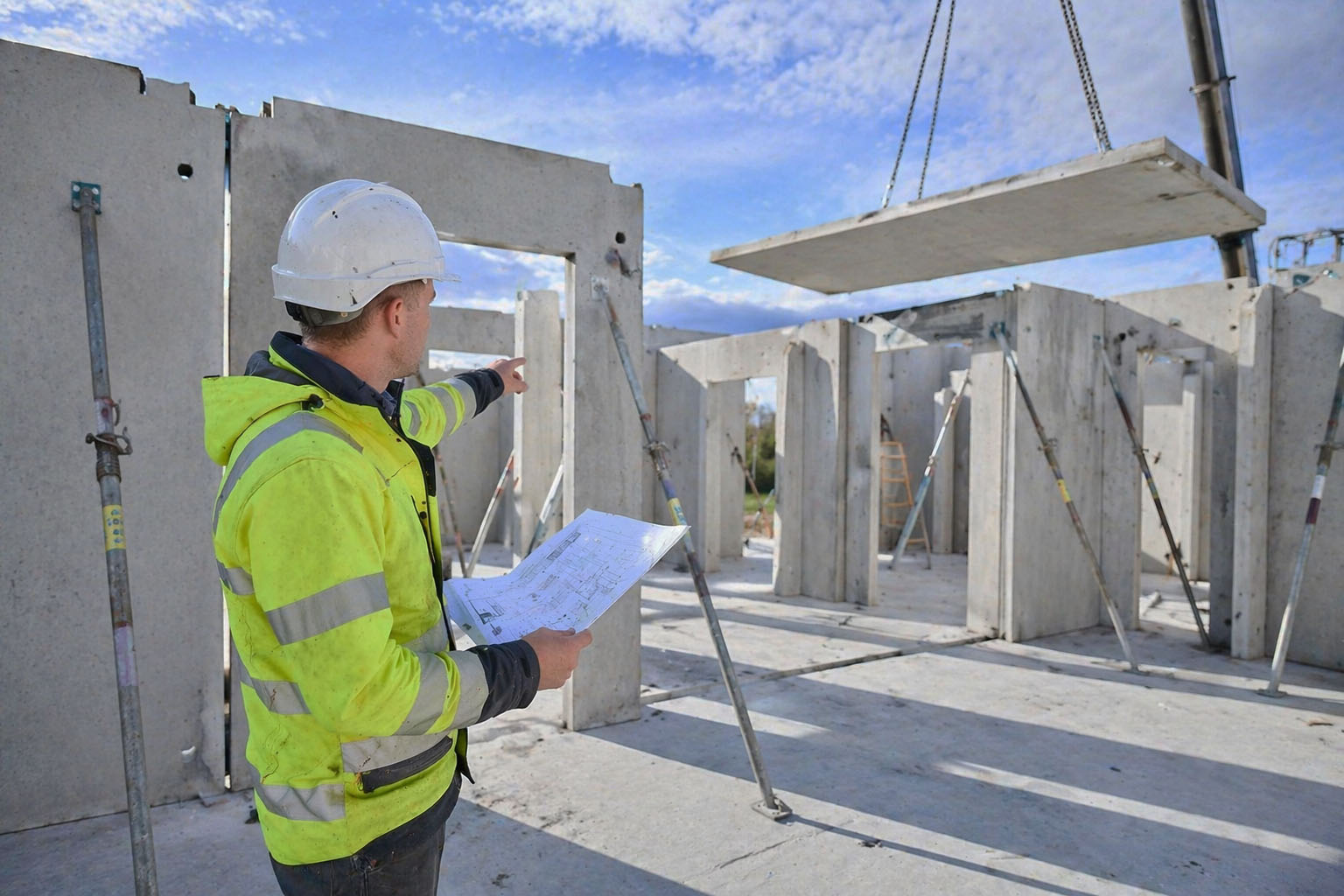 Prefab constructie in uitvoering